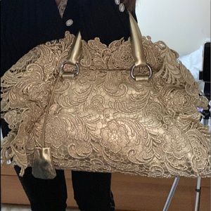 Prada, Bags, New Gold Prada Leather And Lace Bag